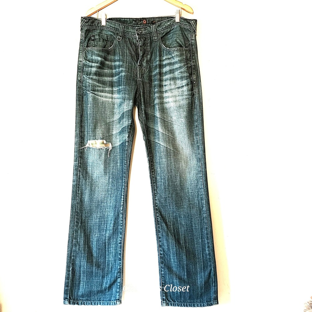 G by Guess Calan Low-Straight Y2K 2010 Distressed Dark Wash Jeans 36x34 *Fits 38